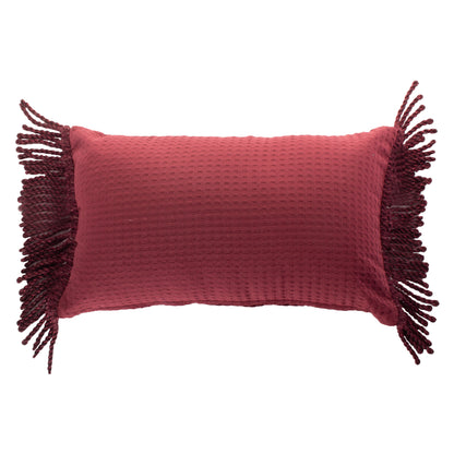 Funda piquet para cojín con flecos Vinotinto