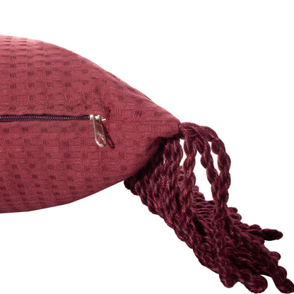 Funda piquet para cojín con flecos Vinotinto