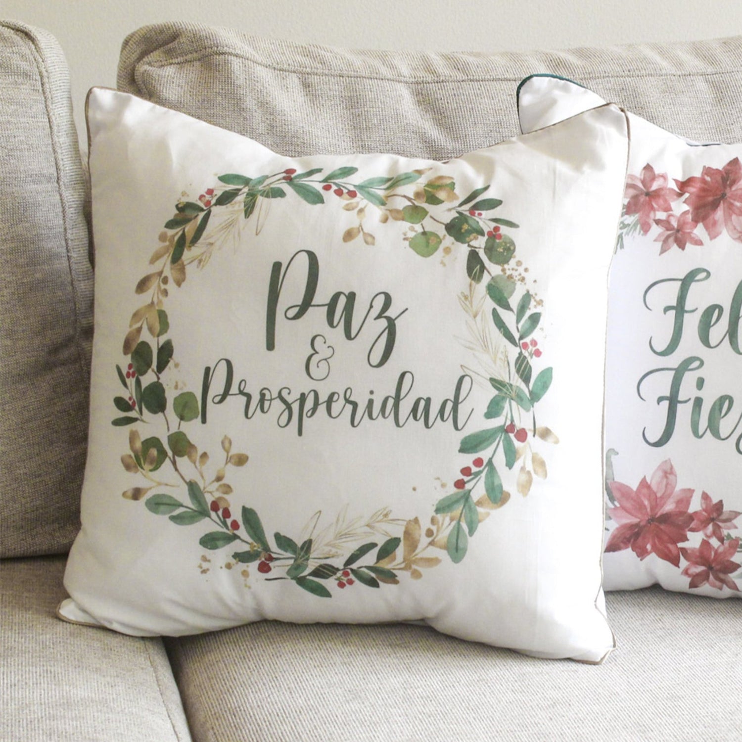 Funda para cojín Navideña Aquarela Paz y Prosperidad