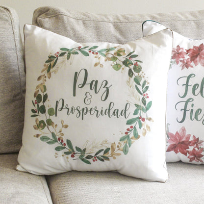 Funda para cojín Navideña Aquarela Paz y Prosperidad
