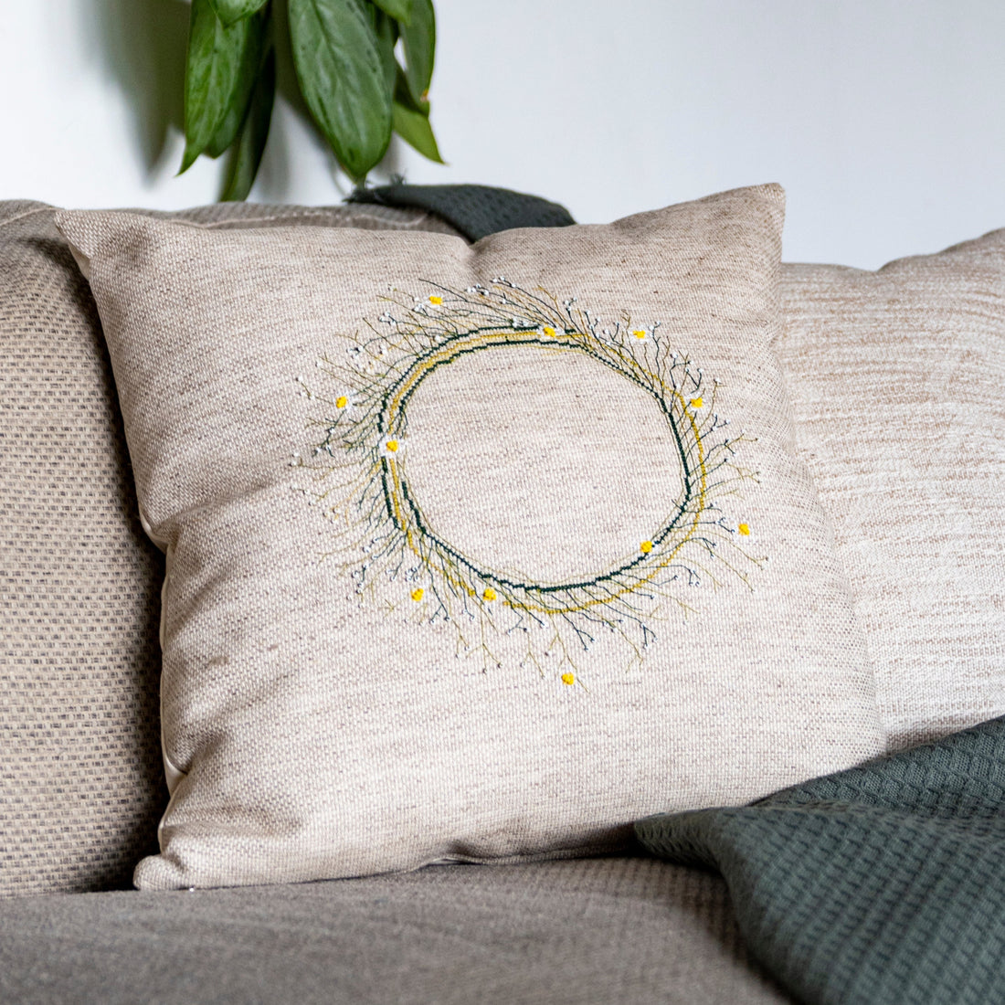 Funda de cojín para bordar en Lino Cuadrada