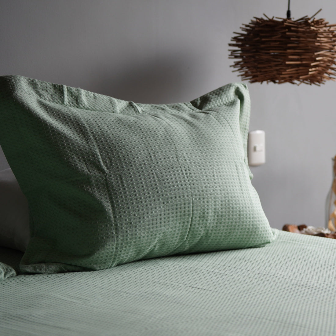 Juego de colcha Génova Piquet 100% algodón (tipo waffle) color Verde Menta