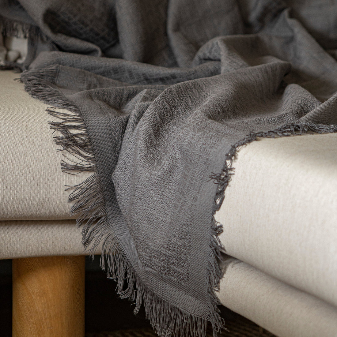 Manta tejida Unicolor 100% algodón color Champignon