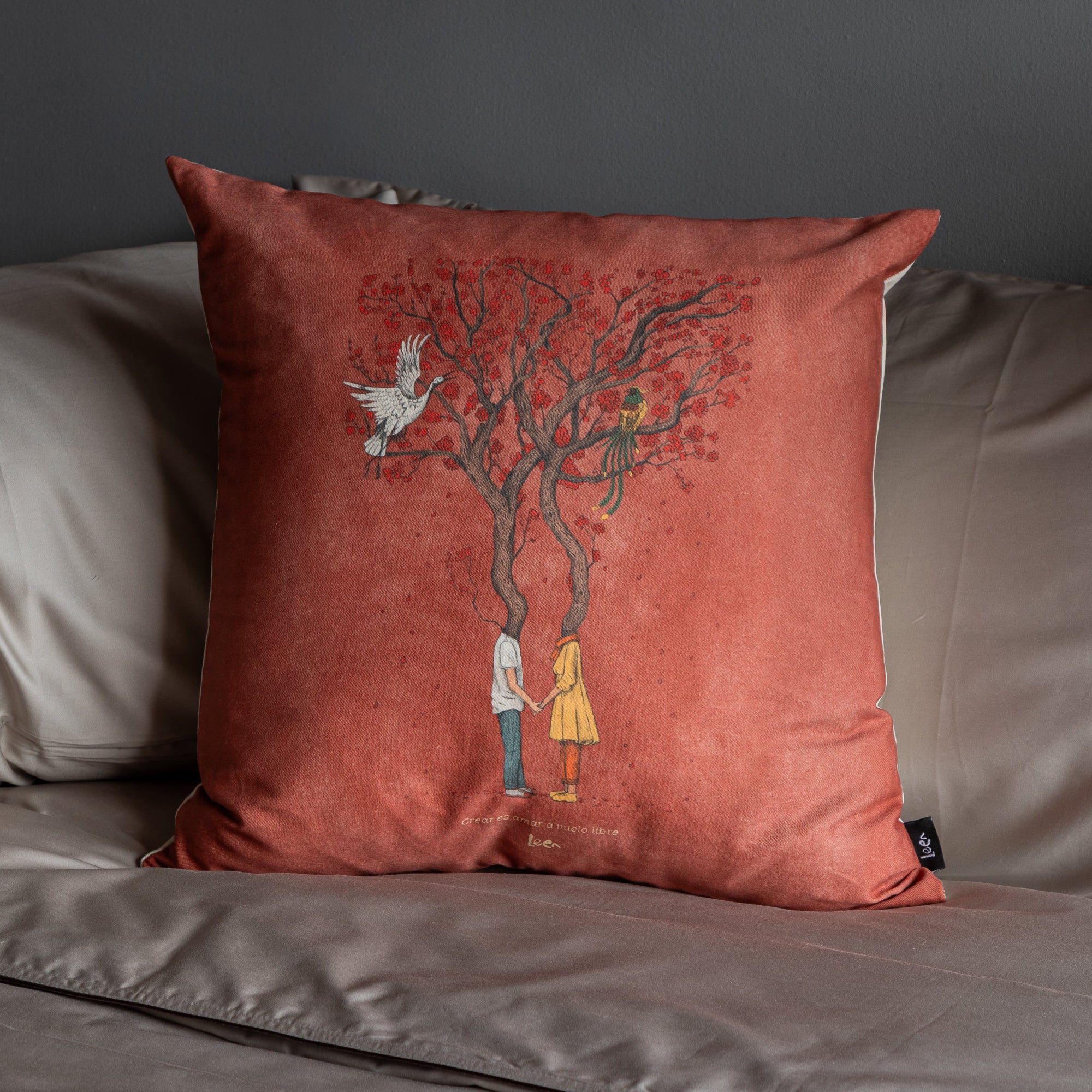 Funda Cojin Cuadrada Ilustrada Amor Rojo By Leen