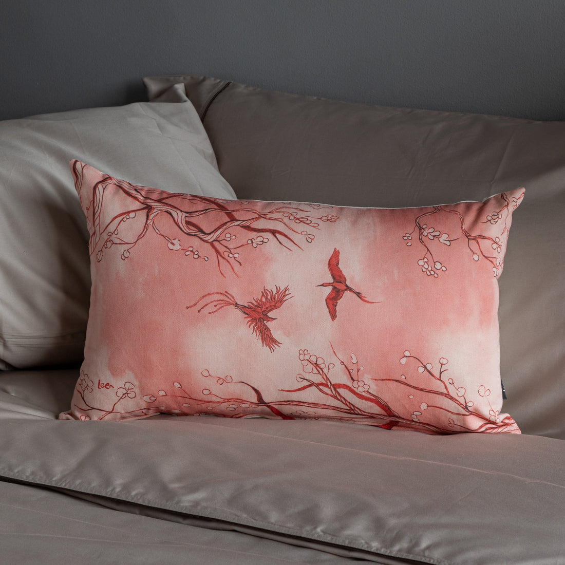 Funda Cojin Rectangular Ilustrada Amor Rojo By Leen