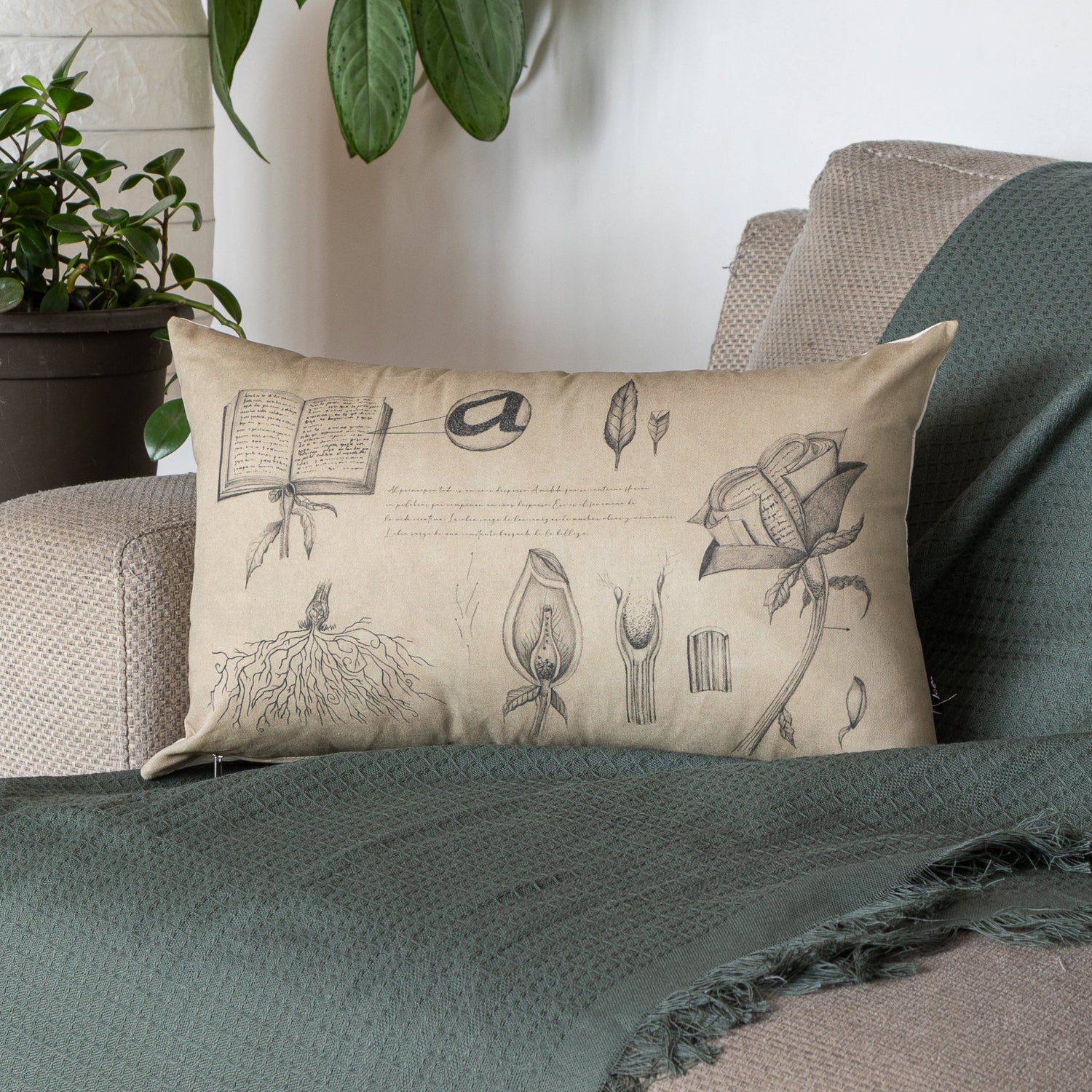 Funda Cojin Rectangular Ilustrada Jardín Interior By Leen