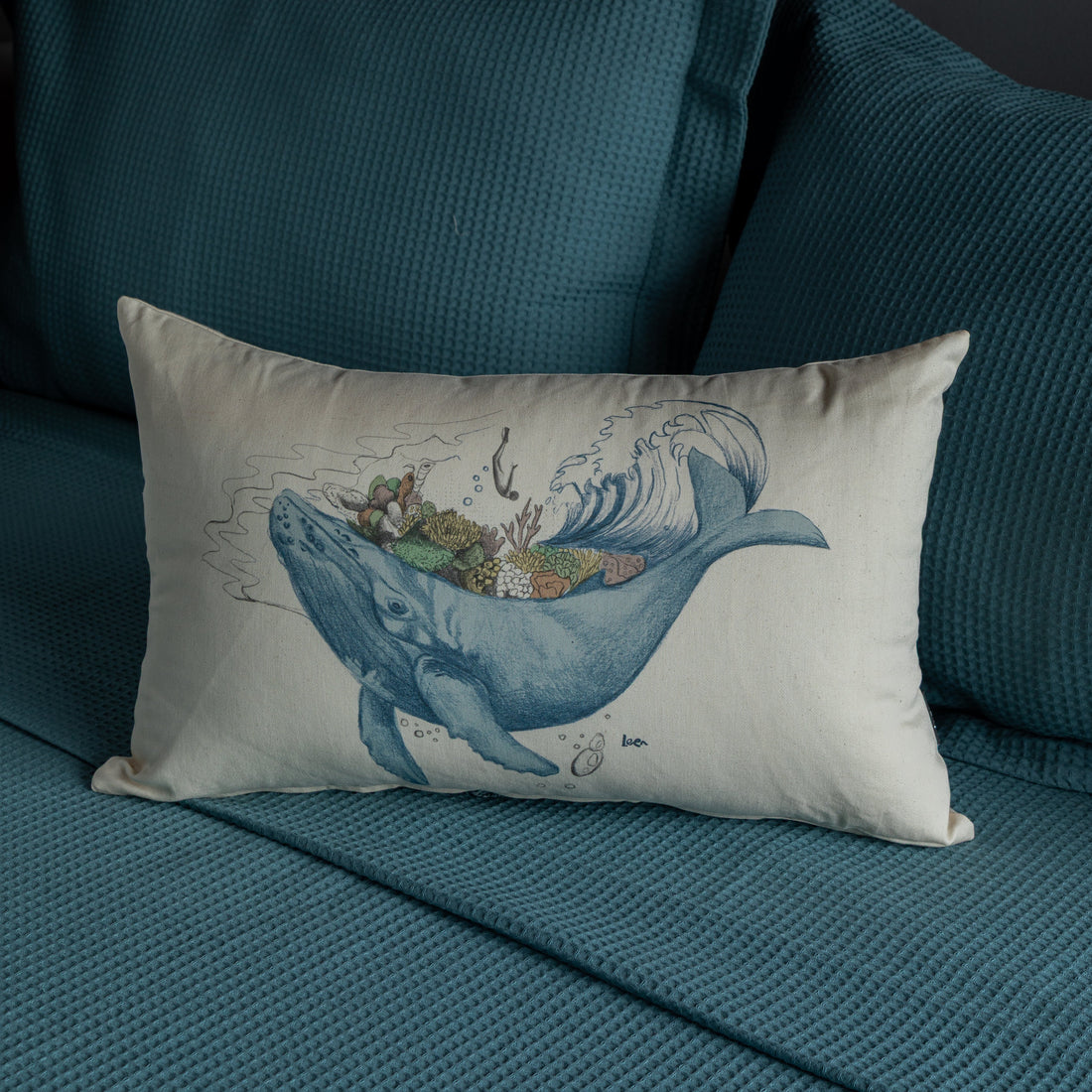 Funda Cojin Rectangular Ilustrada Mar Adentro By Leen
