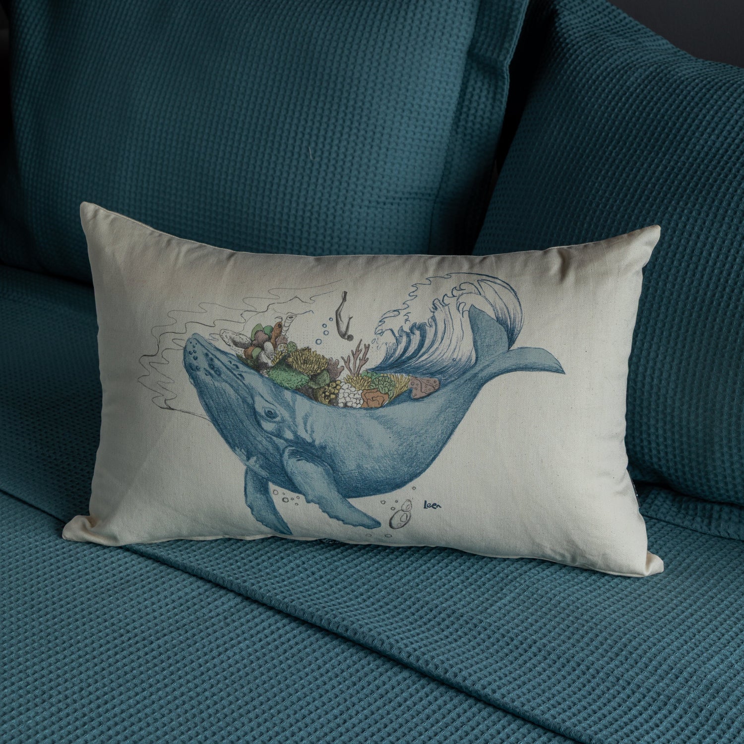 Funda Cojin Rectangular Ilustrada Mar Adentro By Leen