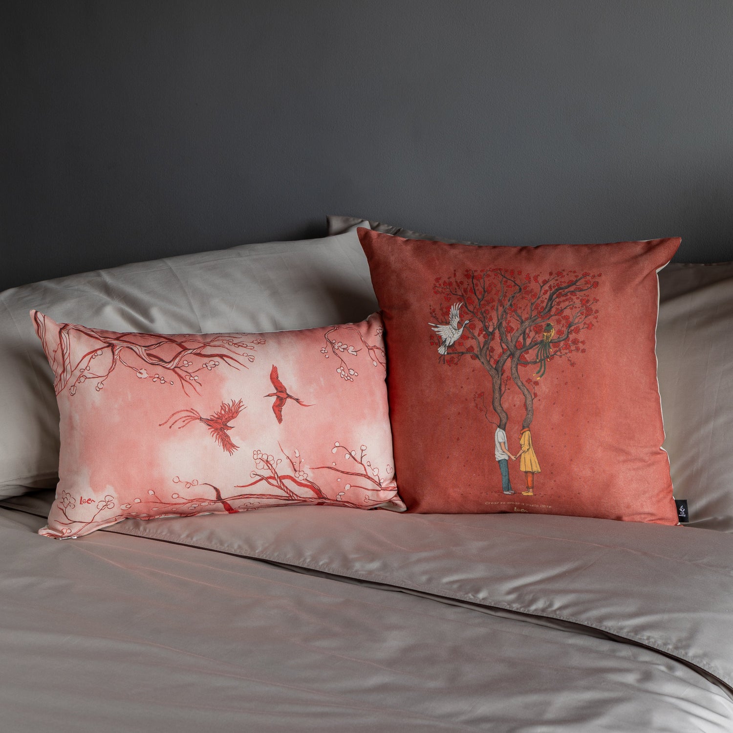 Funda Cojin Rectangular Ilustrada Amor Rojo By Leen