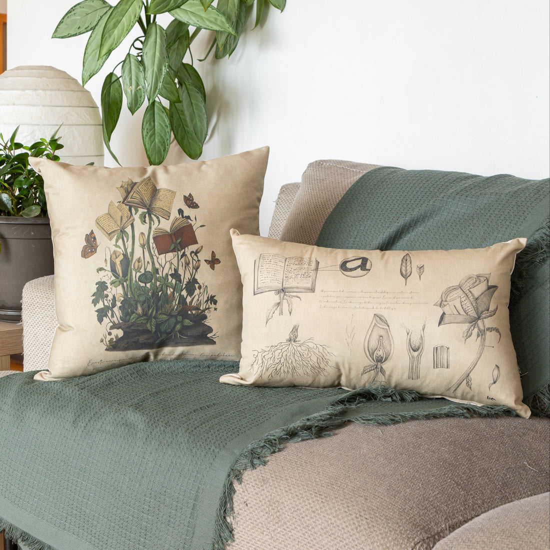 Funda Cojin Rectangular Ilustrada Jardín Interior By Leen