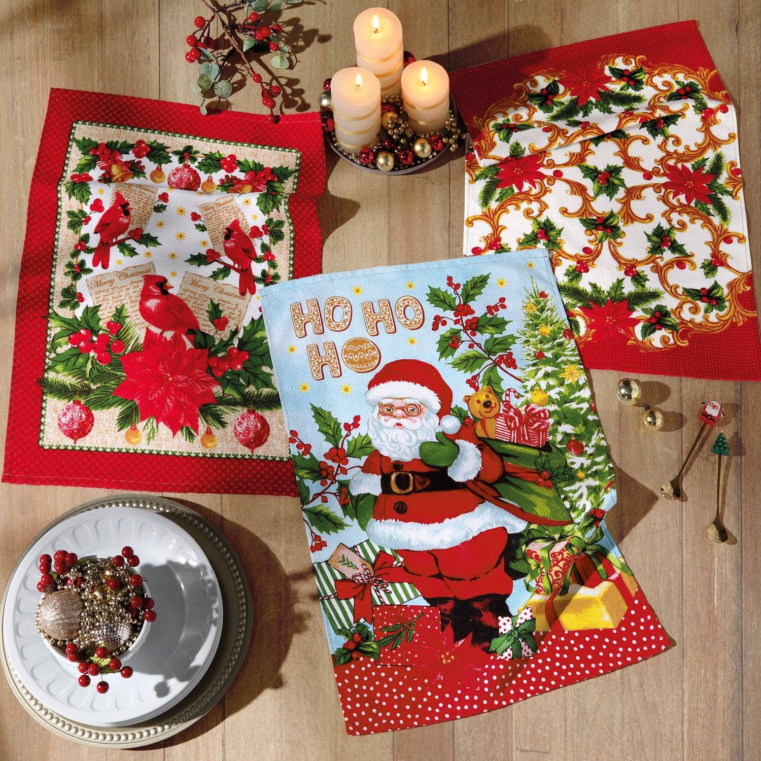 Juego x3 secadores navideños Papá Noel y Cardenales