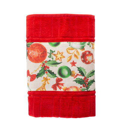 Toalla decorativa Navideña Cenefa Patchwork Regalos Roja