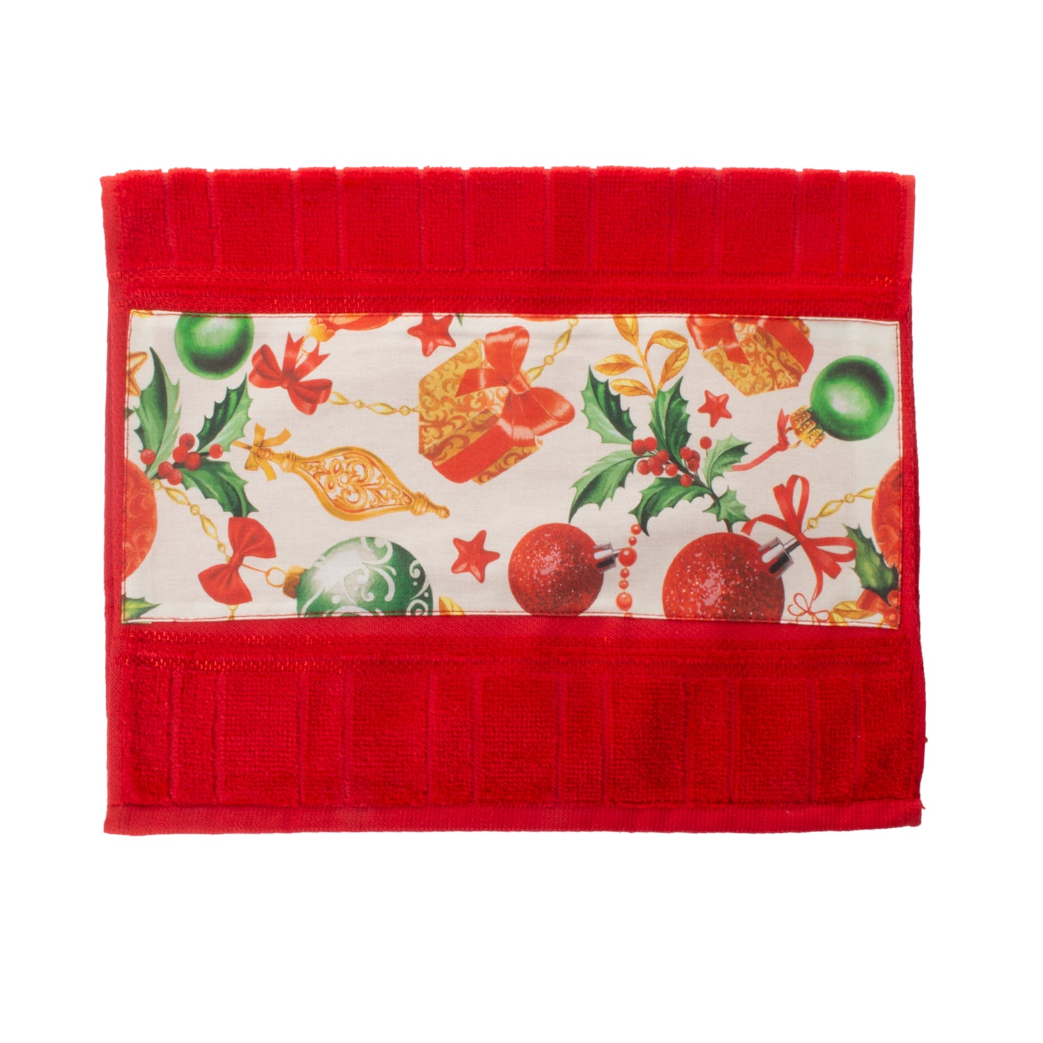 Toalla decorativa Navideña Cenefa Patchwork Regalos Roja