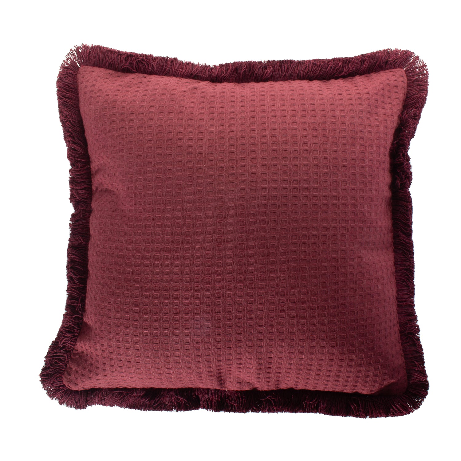 Funda piquet para cojín con flecos Vinotinto