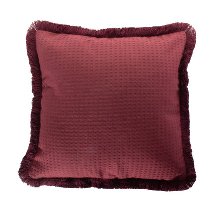Funda piquet para cojín con flecos Vinotinto