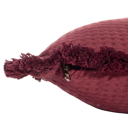 Funda piquet para cojín con flecos Vinotinto