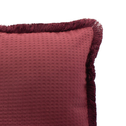 Funda piquet para cojín con flecos Vinotinto