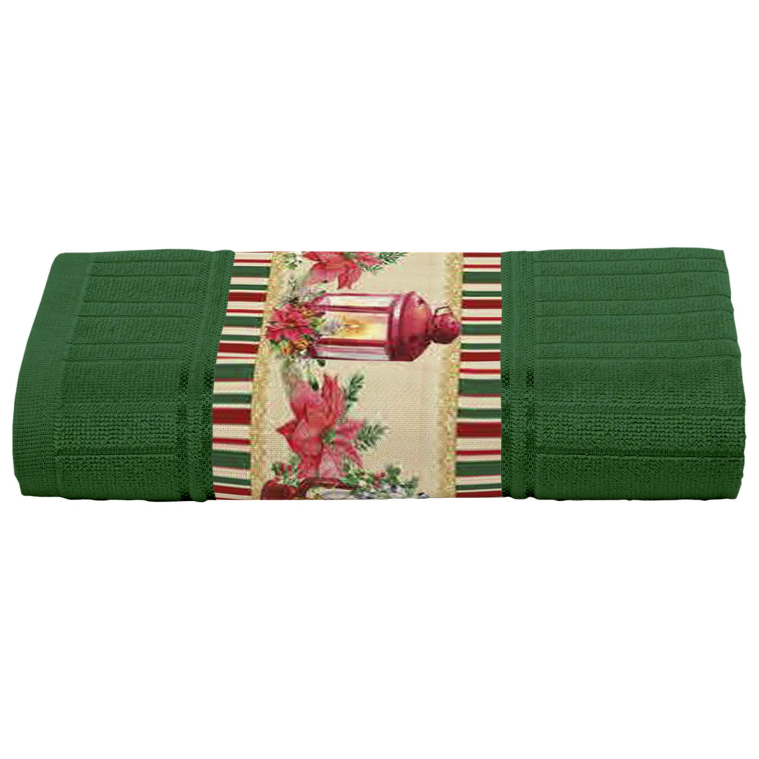 Toalla decorativa navideña con cenefa Patchwork Faroles Verde