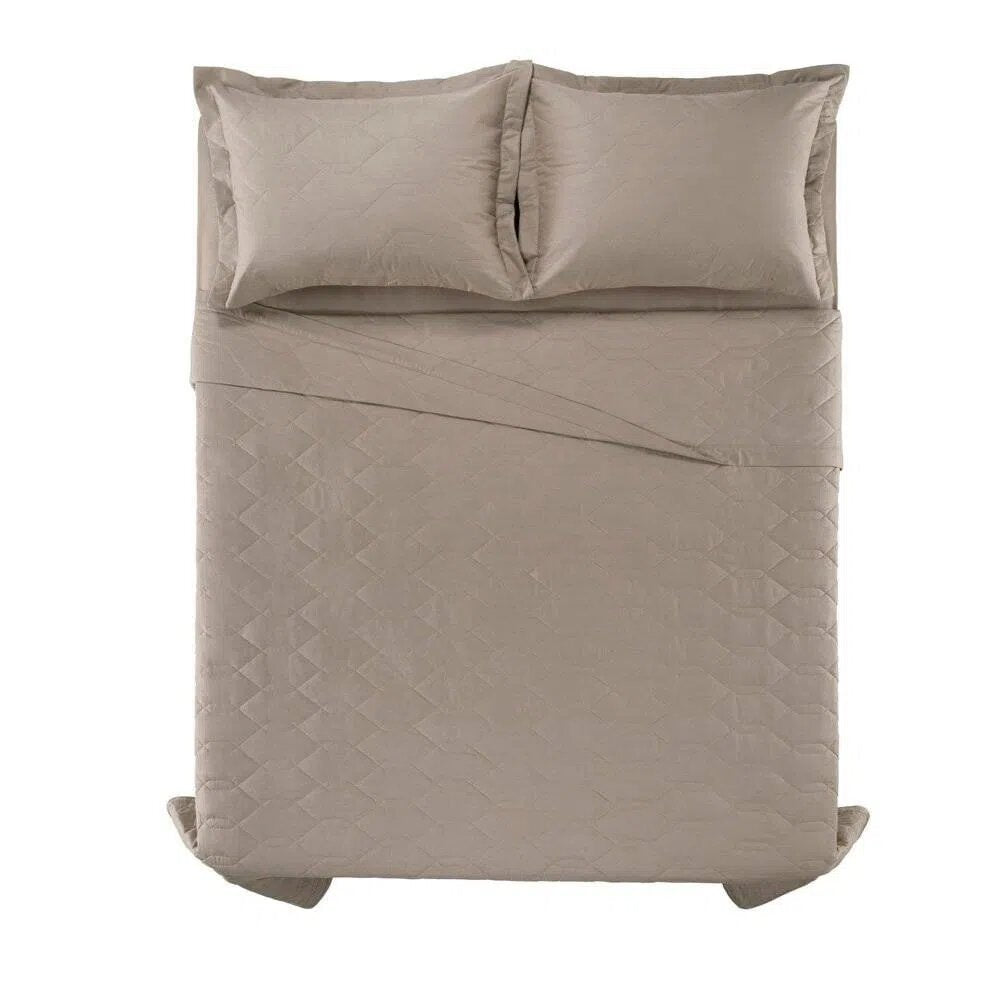 Cubrecama acolchado Liss Taupe 100% algodón 180 hilos