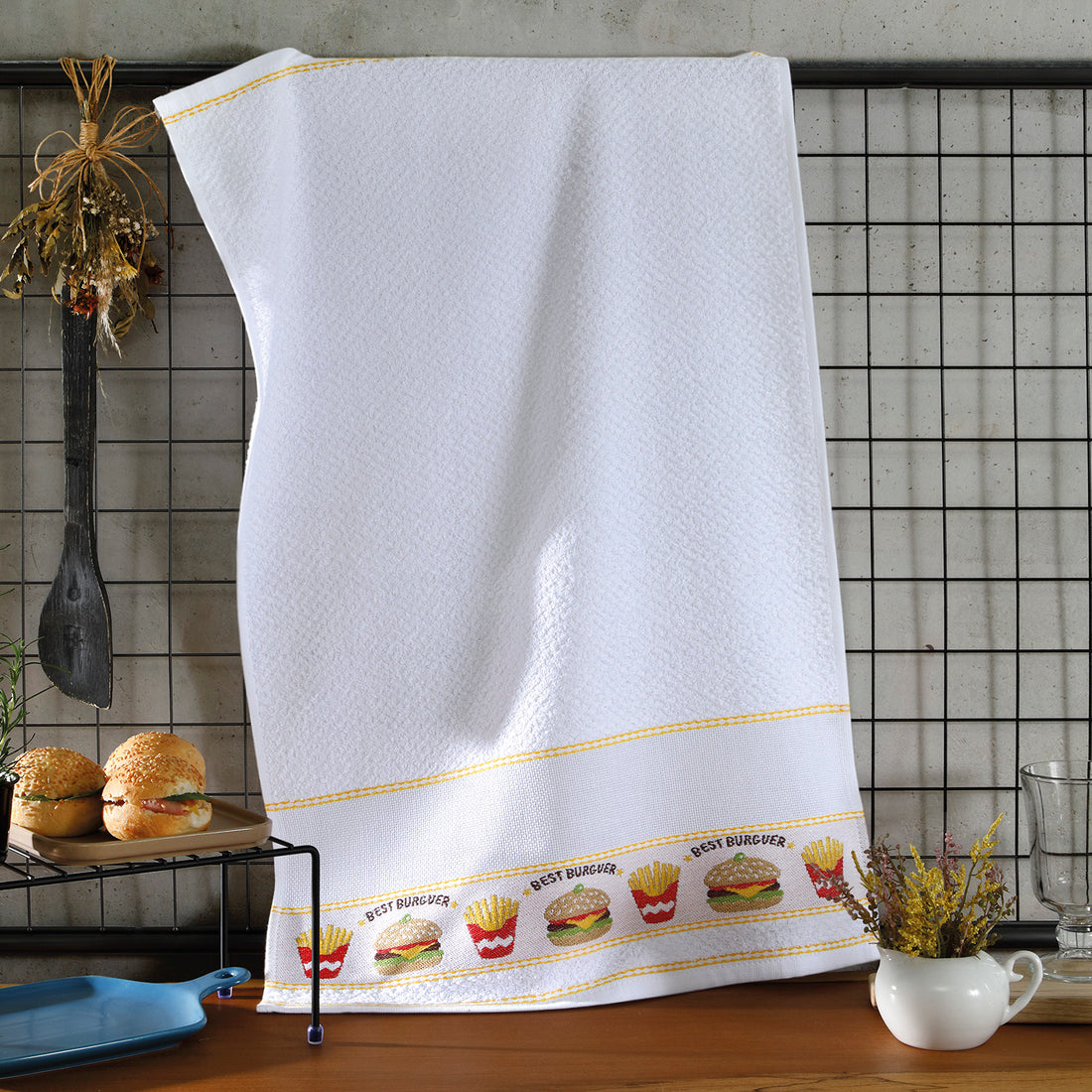 Paño de cocina para bordar Vigo Hamburguesas