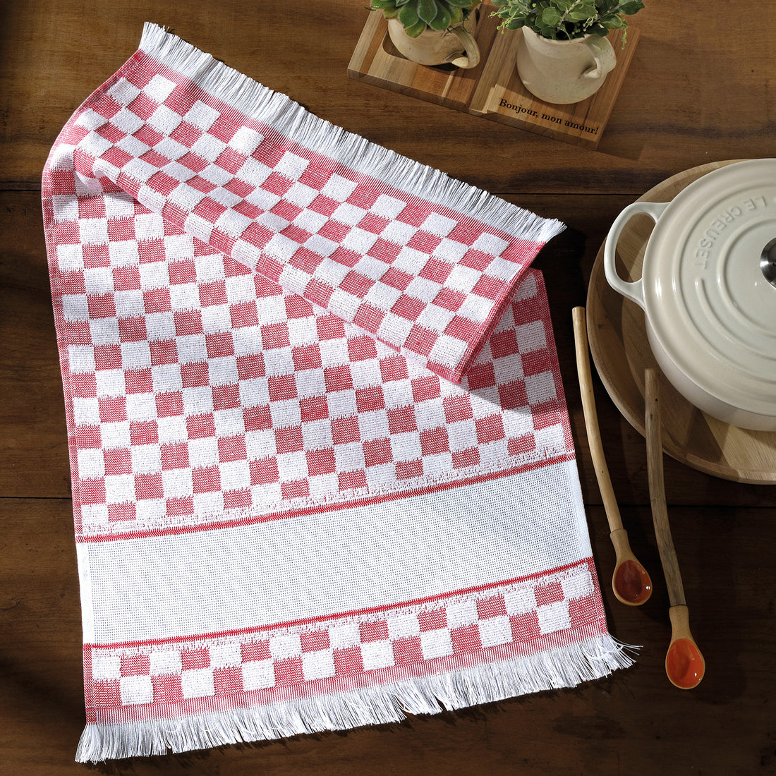 Paño de cocina para bordar Verona Rojo