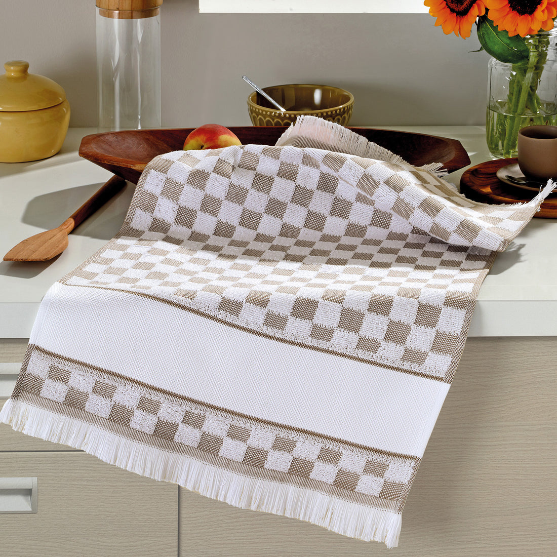 Paño de cocina para bordar Verona Castaño