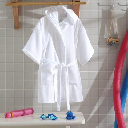 Bata de baño con capucha para niños. 100% algodón. Color Blanco