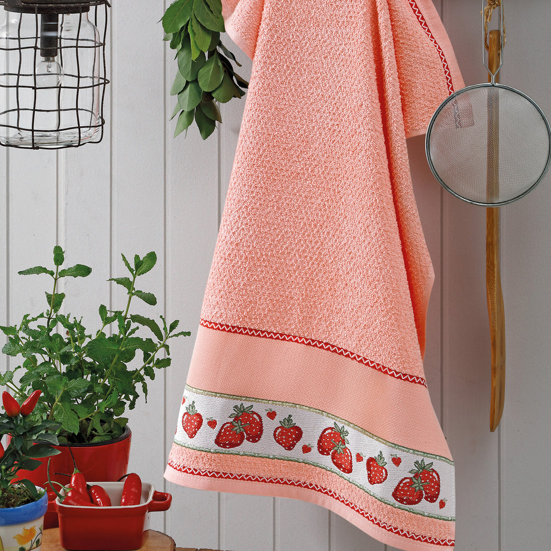 Paño de cocina para bordar Picnic Fresas