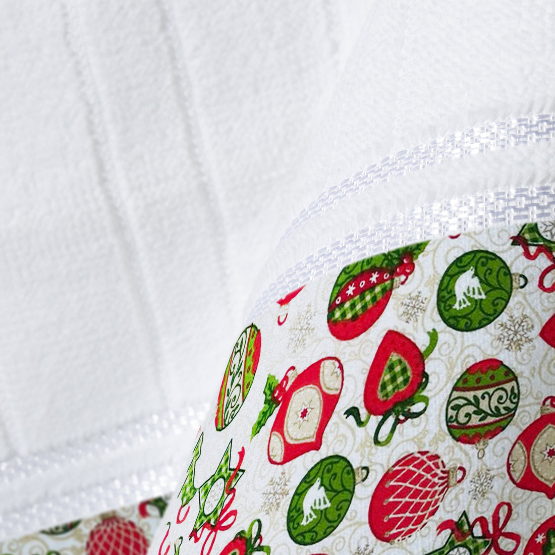 Toalla decorativa Navideña Cenefa Patchwork Estrellas Blanco