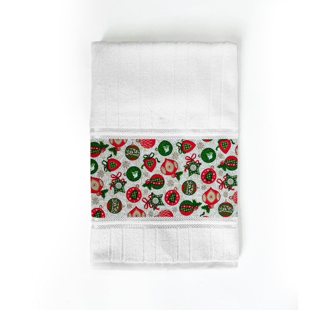 Toalla decorativa Navideña Cenefa Patchwork Estrellas Blanco